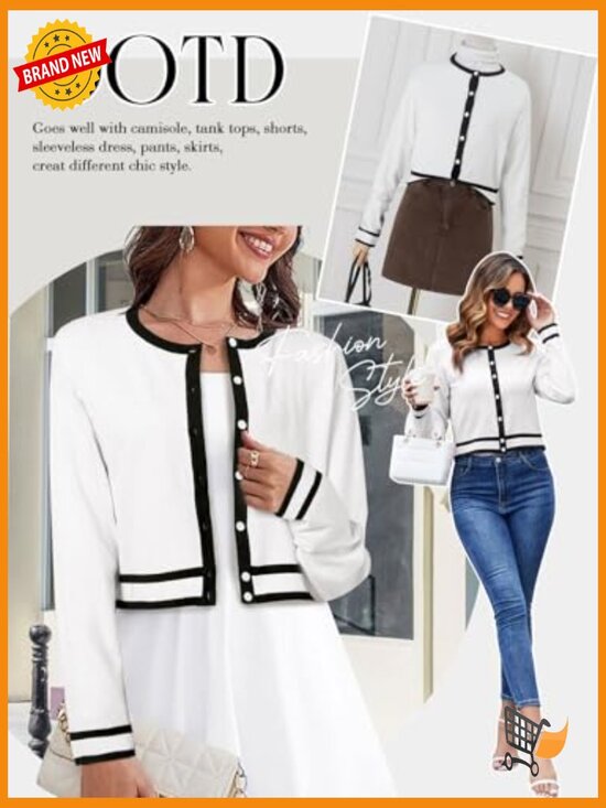 Cropped Cardigan Sweater Lightweight Bolero Shrug Button Down Long Sleeve - Picture 6 of 7